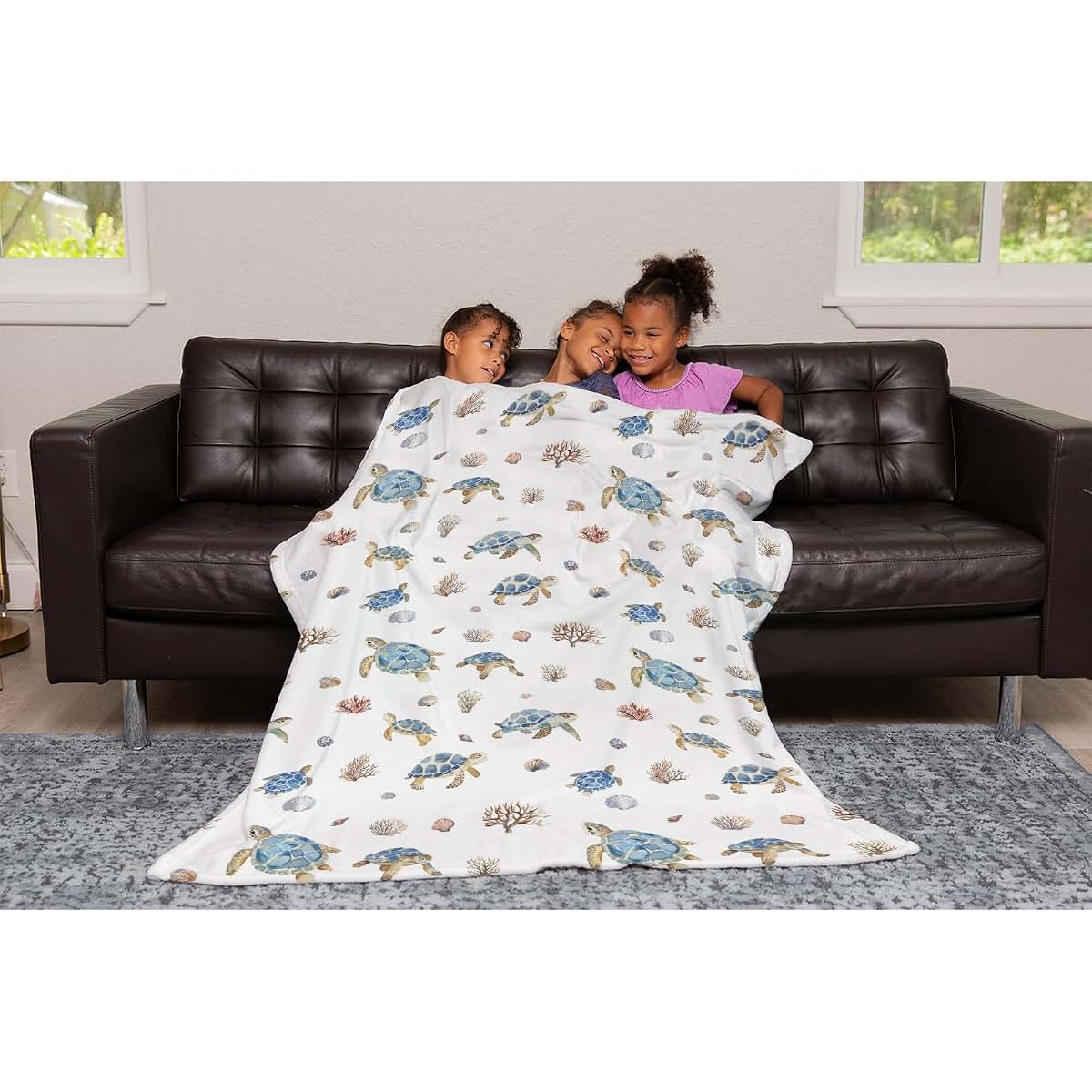 SqtmuHLuo Sea Turtle Flannel Plush Baby Blanket, White (photo 2)