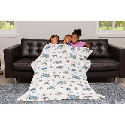 SqtmuHLuo Sea Turtle Flannel Plush Baby Blanket, White (photo 2)
