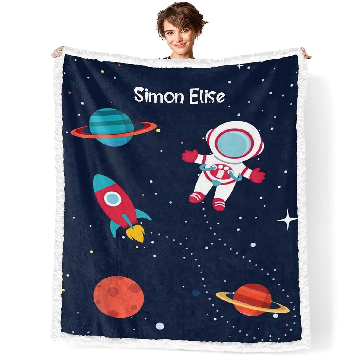 NZOOHY Personalized Space Planet Astronaut Sherpa Baby Blanket