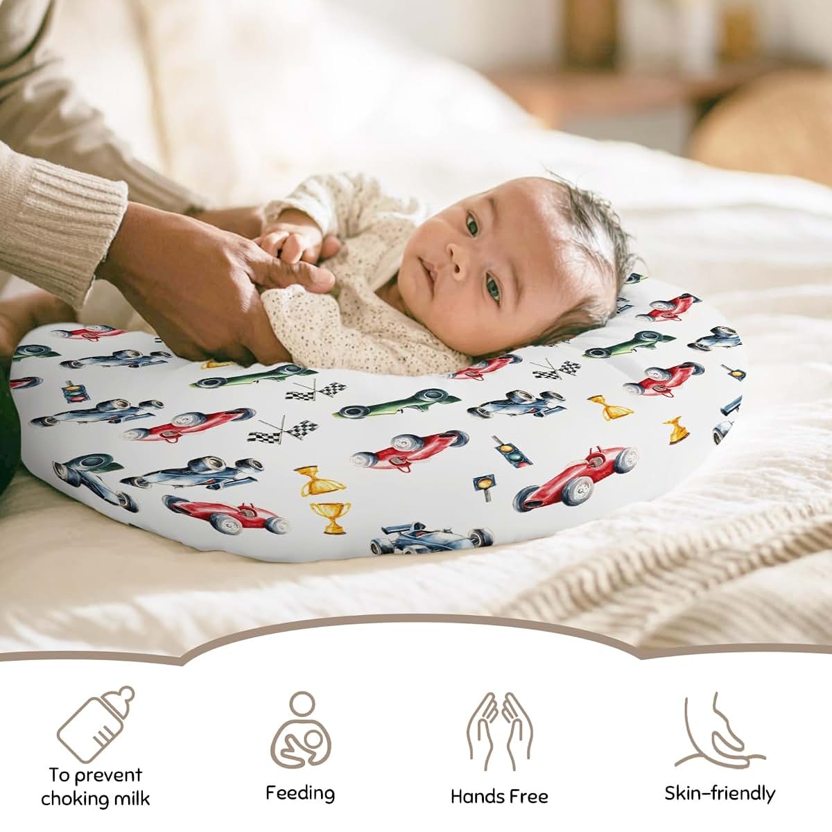 Wicbfdfv Race Car Nursing Pillow Cover Soft Stretchy Polyester Slipcover (photo 2)