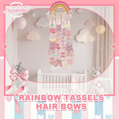 Nicrolandee Rainbow Tassels Hair Bows Holder Hanging Organizer