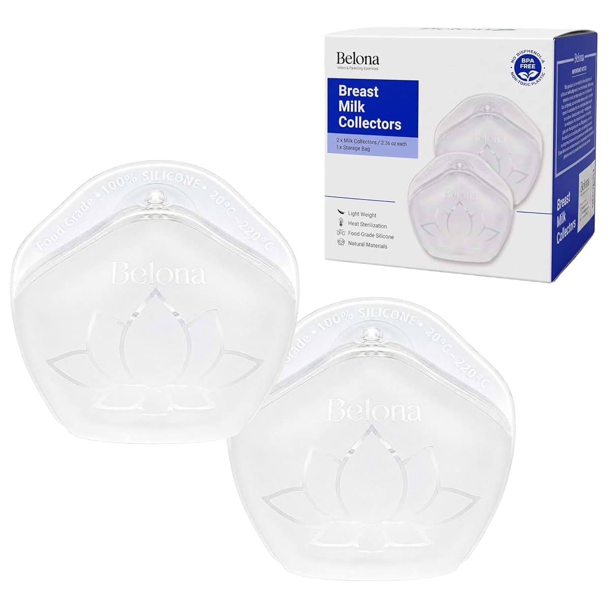 Belona Breast Milk Collector, Silicone Colostrum Collector 2 Pack