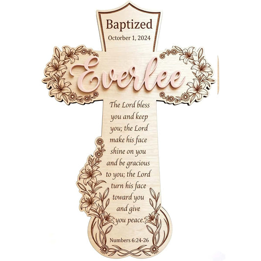 AURAVELION Personalized Baptism Gifts, Custom Wood Name and Date Sign for Girls Boys