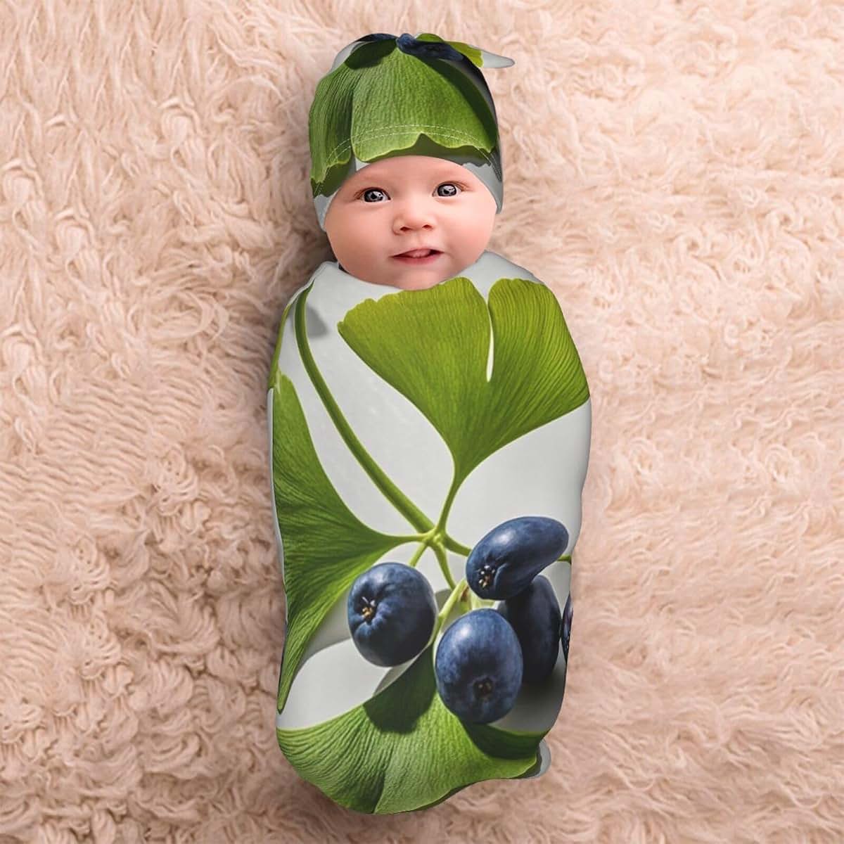 STVYUKL Newborn Swaddle Blanket with Beanie Hat Soft Stretchy Baby Wrap Blanket
