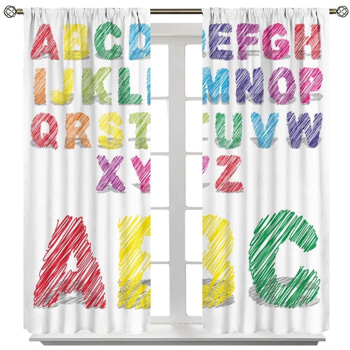SENRUEGT ABC Alphabet Kids Bedroom Curtains, 42x45 inch