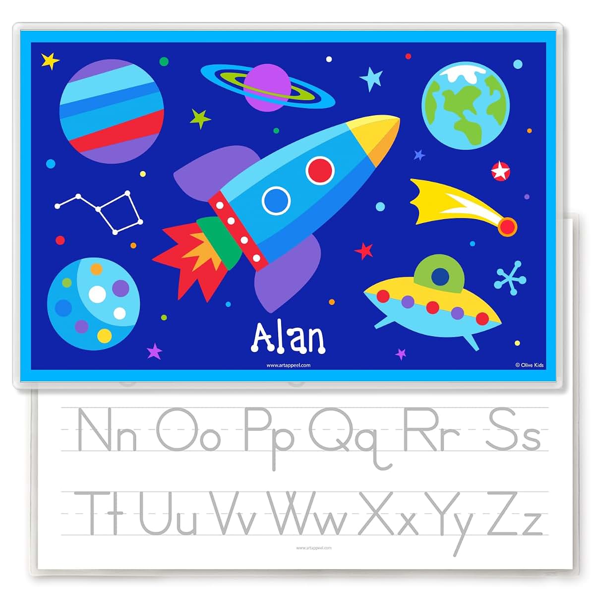 Outer Space Personalized Placemat for Kids, 18 Inches x 12 Inches, Laminated, by Art Appeel