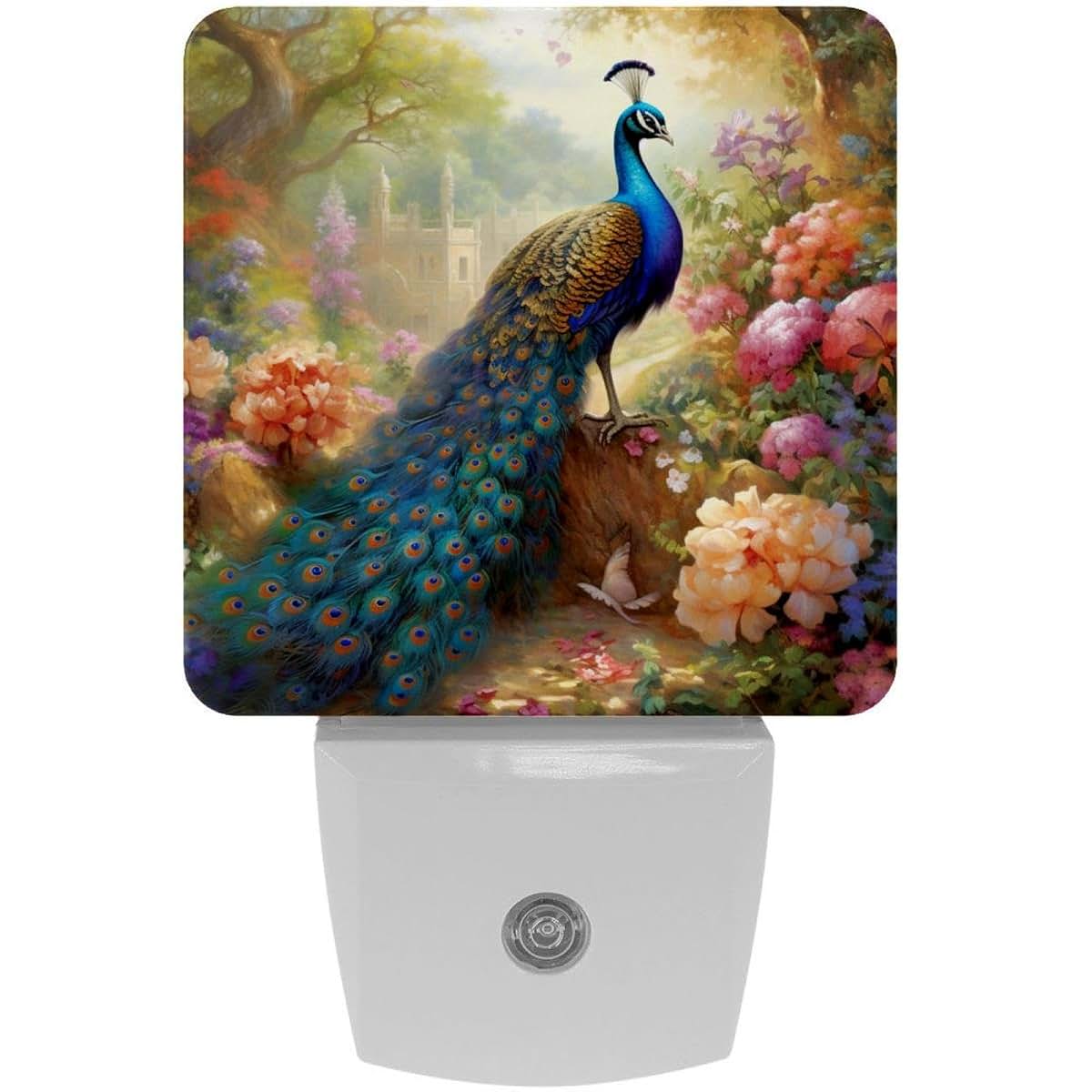 NEWzone Peacock Flowers Night Light, Auto Sensor LED Plug-in Wall Decor