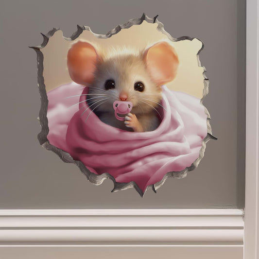 My Wonderful Walls It's a Girl Mouse in Mouse Hole Decal - Baby Gift Wall Sticker