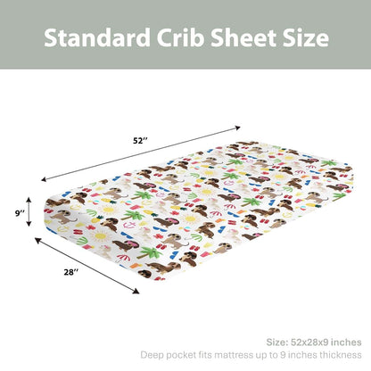 Dachshund Summer Beach Fitted Crib Sheets for Standard & Toddler Mattresses