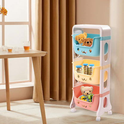 YSLoccbac 3-Tier Kids Rolling Cart Toy Storage, Plastic Mobile Shelf with Wheels, Smile Face Bins for Playroom Nursery (photo 4)
