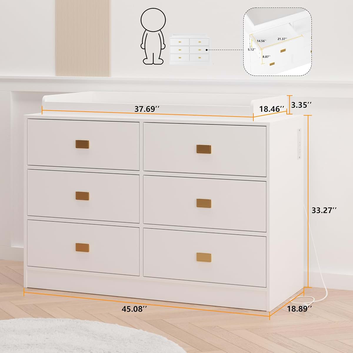 ChicHabitat 6-Drawer Baby Changing Table Dresser With Removable Top (photo 3)