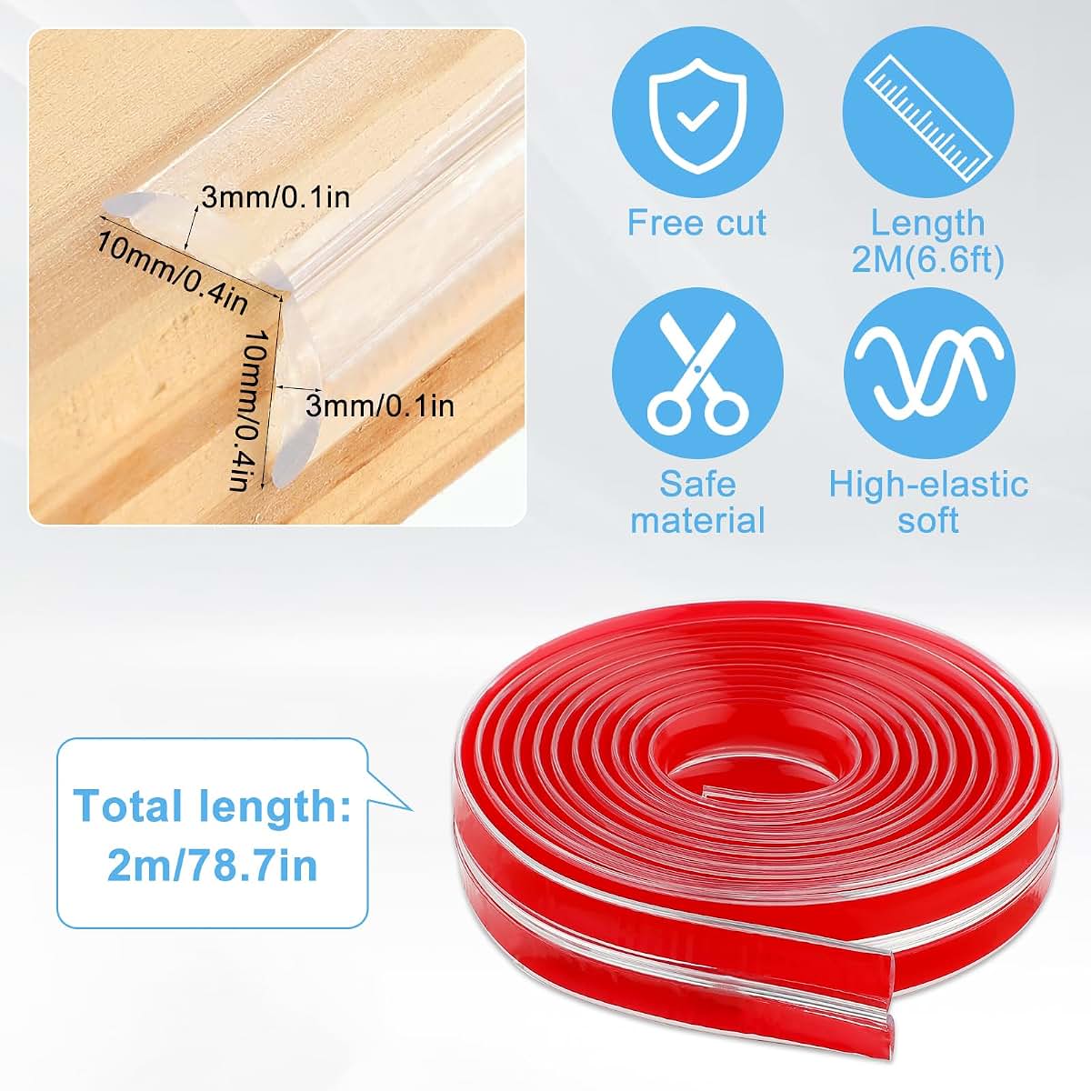 Thinp Baby Proofing Corner Protector, 6.6ft Clear Silicone Edge Strip