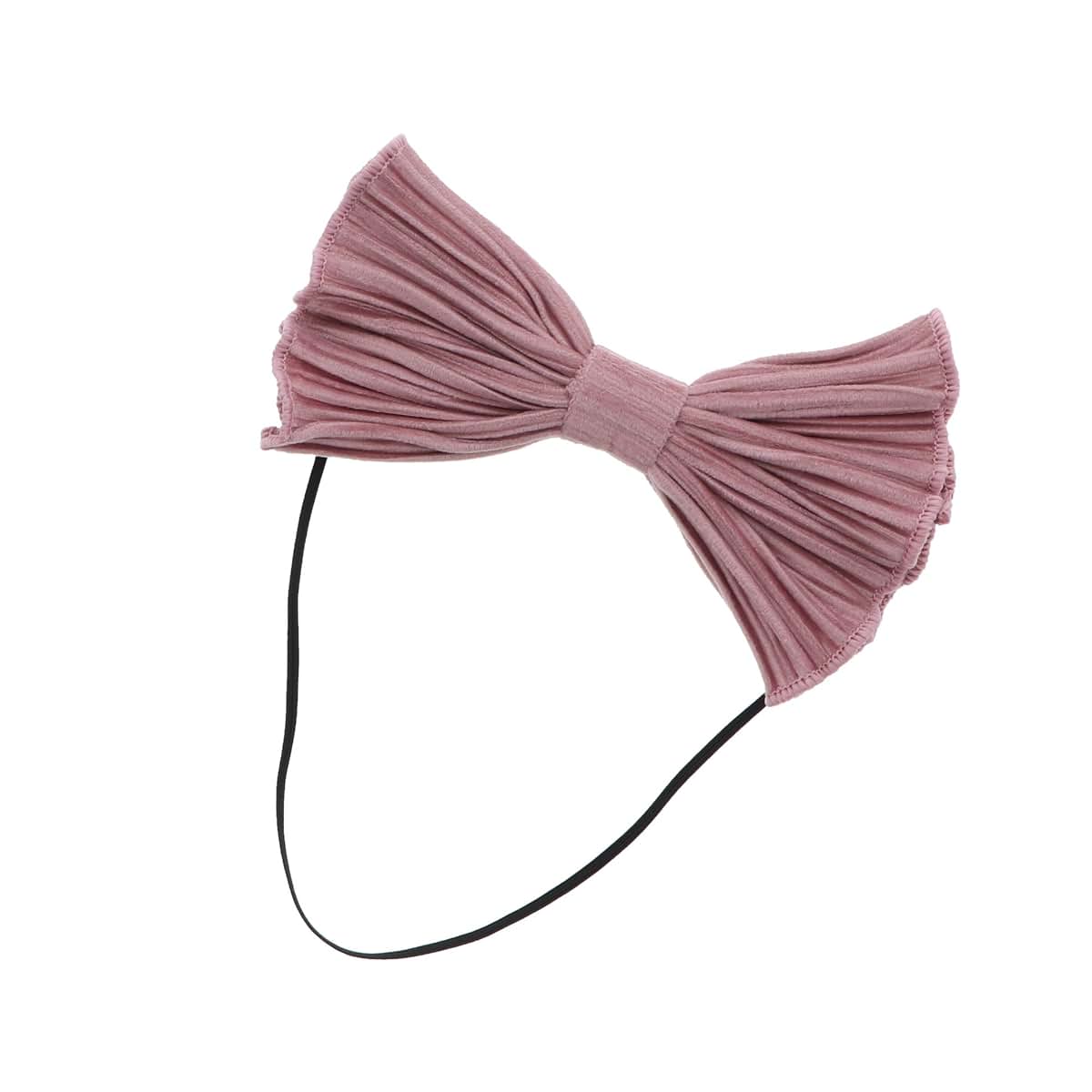 Motique Velvet Ribbed Baby Bow Headband On Thin Elastic - Pink