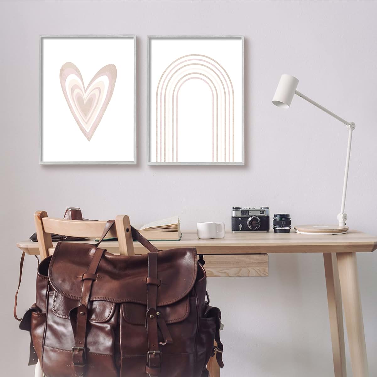 Stupell Industries 2-Piece Framed Giclee Art Set, Rainbow Striped Heart Wall Decor, Gray, 16x20 Inches