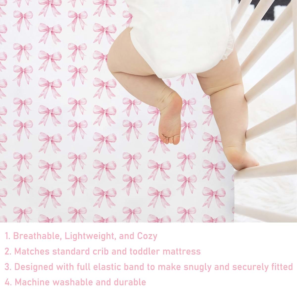 BabyOneStop Watercolor Pink Bows Fitted Crib Sheet For Standard Mattresses