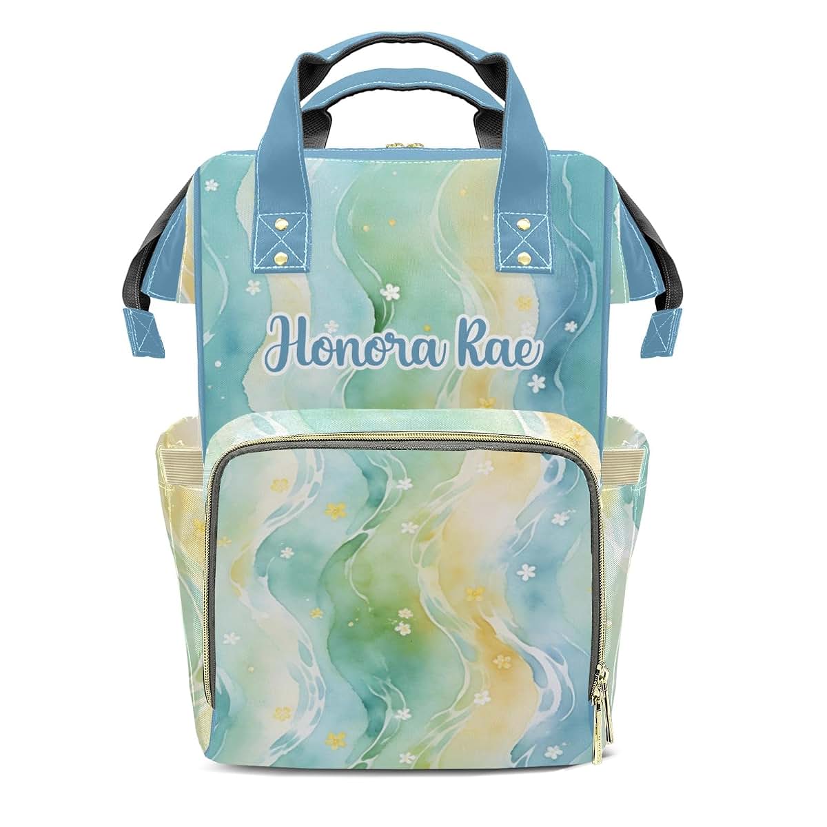 Joyestore Personalized Water Little Flower Custom Mom Bag with Name,Dad and Mom Diaper Backpack for Baby Boys