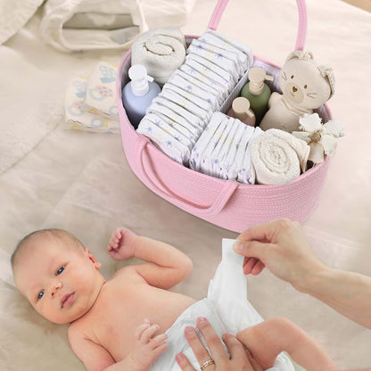 Cotton Rope Diaper Caddy Organizer Basket for Nursery & Car