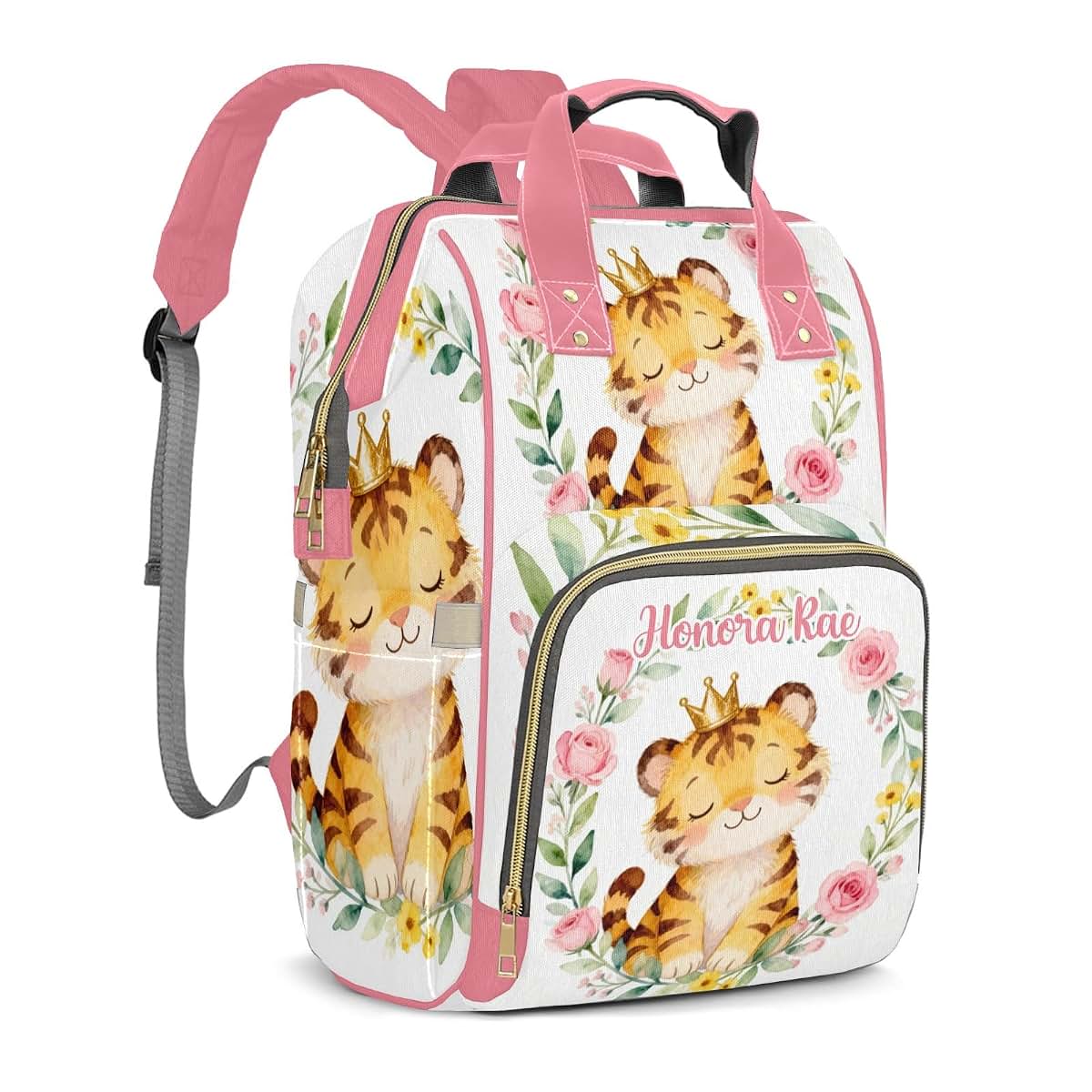 Joyestore Personalized Cute Crown Tiger Custom Mom Bag with Name,Dad and Mom Diaper Backpack for Baby Boys (photo 2)