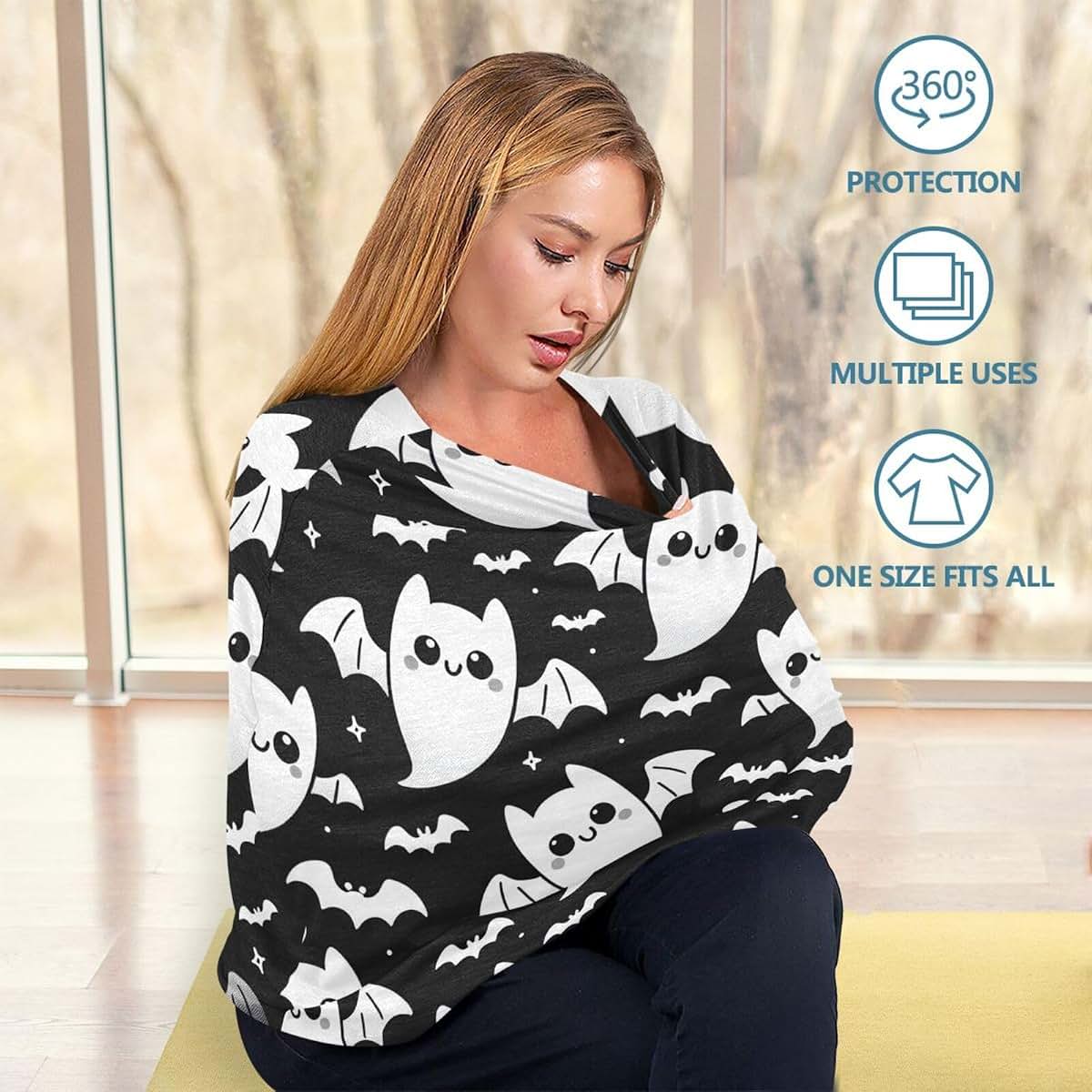 Flradish Ghost Bat Stretchy Baby Car Seat Cover for Nursing & Stroller Use