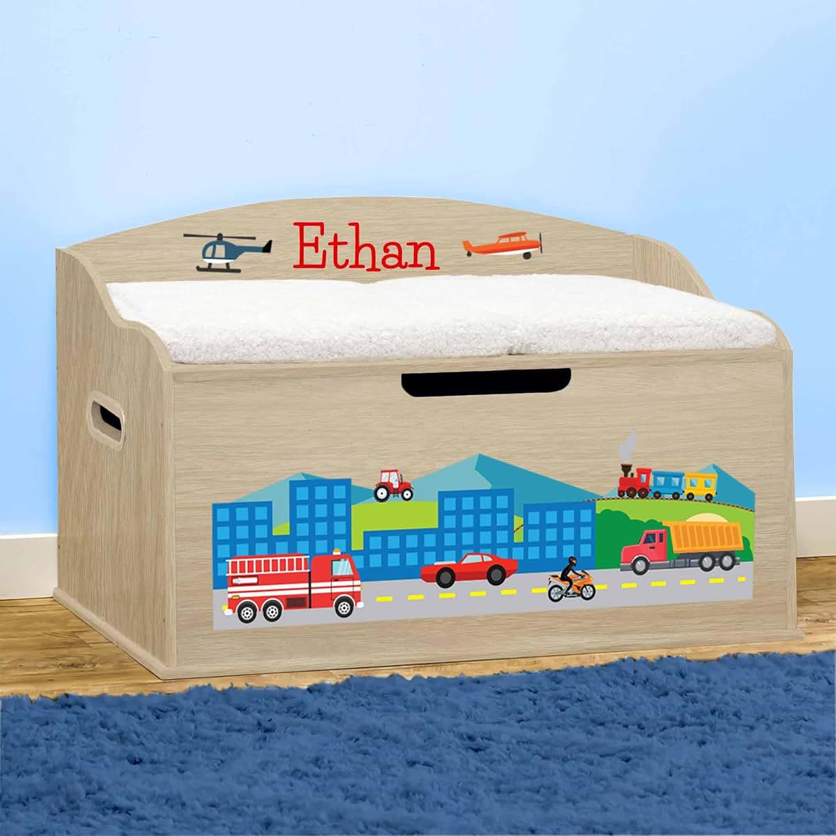 DIBSIES Personalized Toy Box with Cars Trucks Planes Trains Design