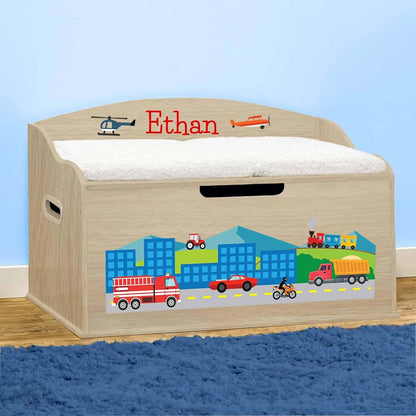 DIBSIES Personalized Toy Box with Cars Trucks Planes Trains Design