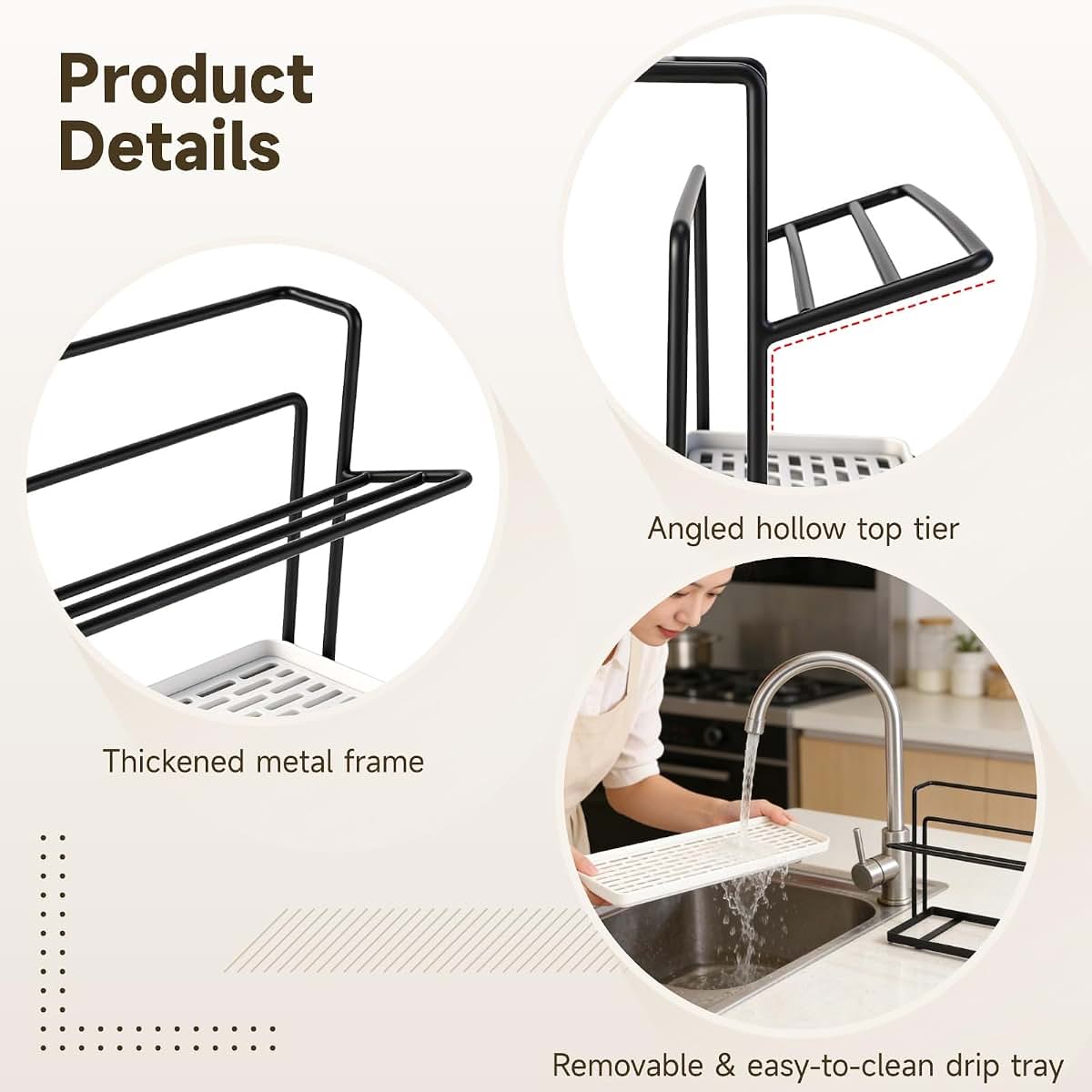 Joyoolife 2 Tier Water Bottle Drying Rack with Drain Tray, Black Metal Countertop Organizer