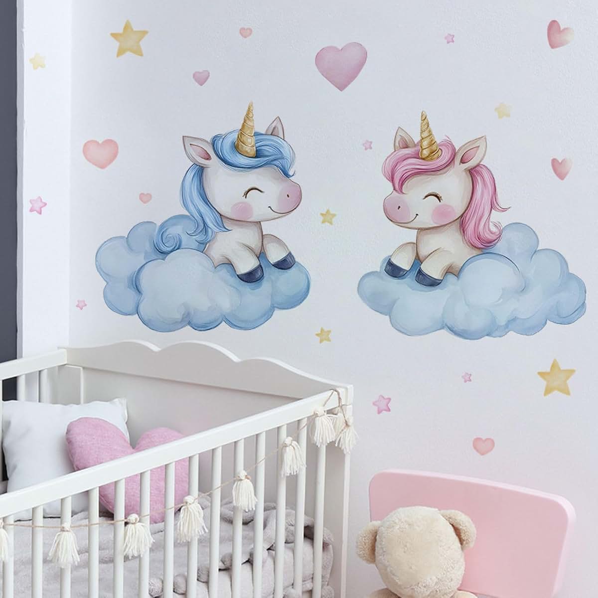 fufuquare Cartoon Pastel Unicorn Wall Stickers Nursery Decor