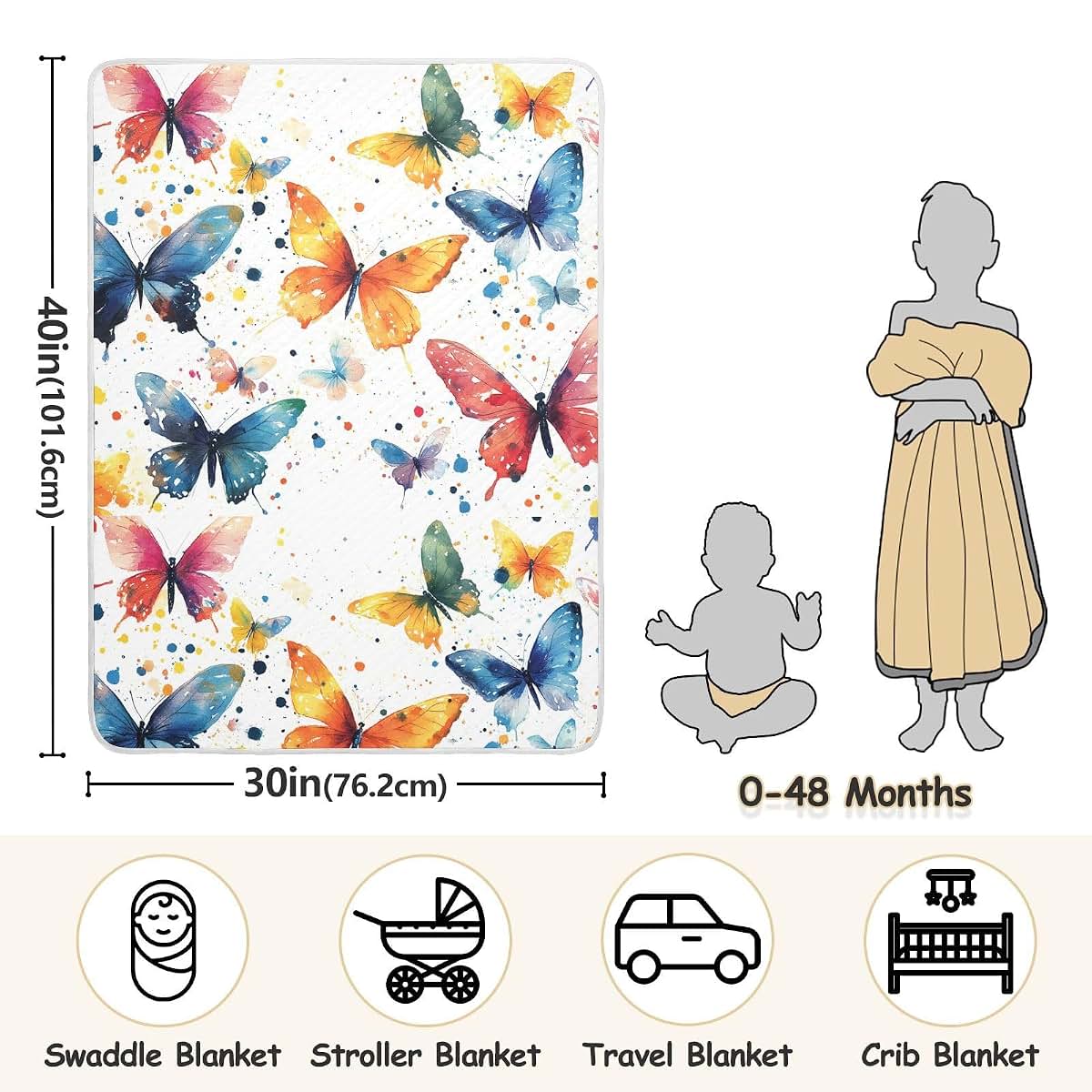 Pigsaly Butterflies Dragonflies Baby Blanket 30x40 Inches Cotton Polyester for Stroller Crib Travel