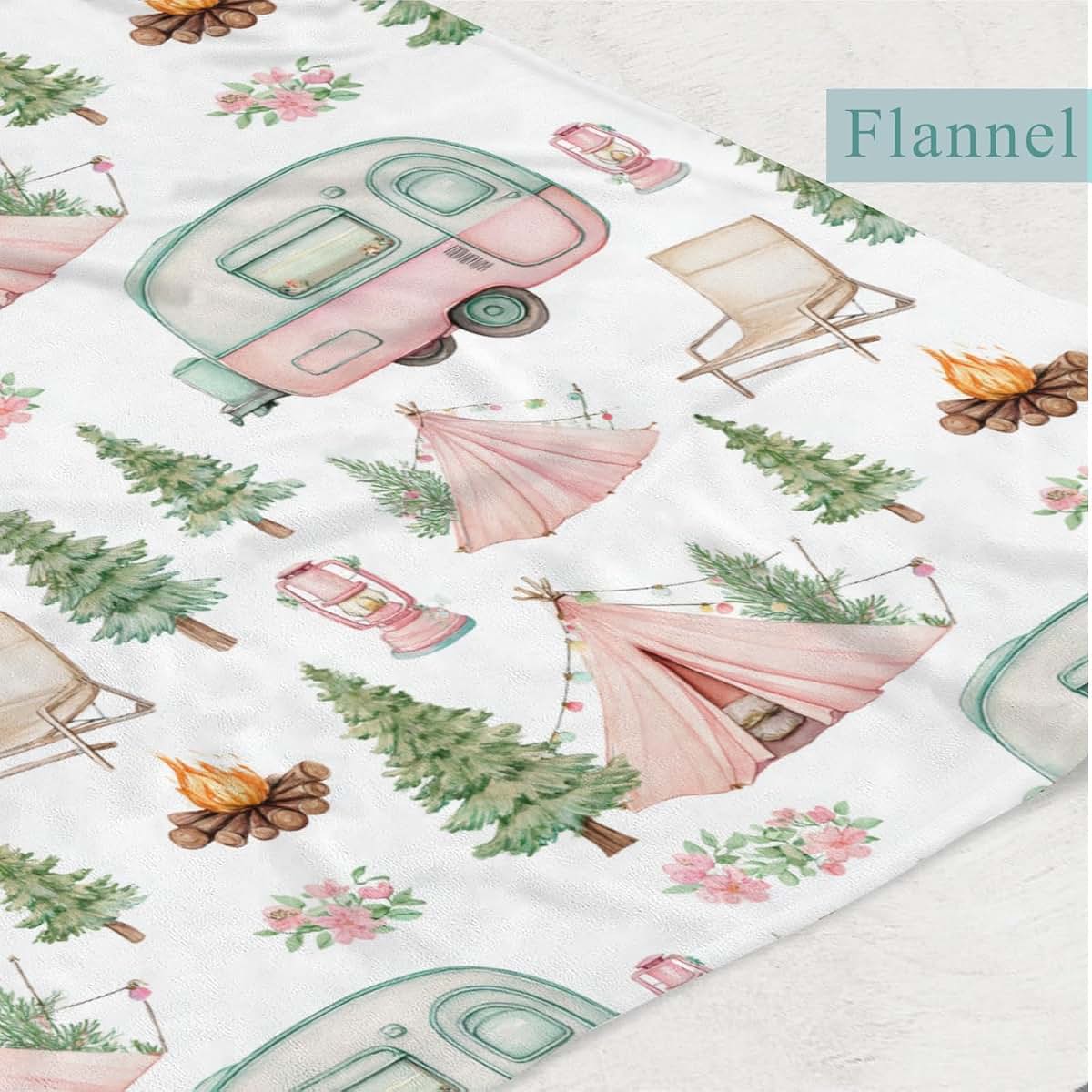 Wicbfdfv Cute Camp Car Floral Trees Flannel Baby Blanket White