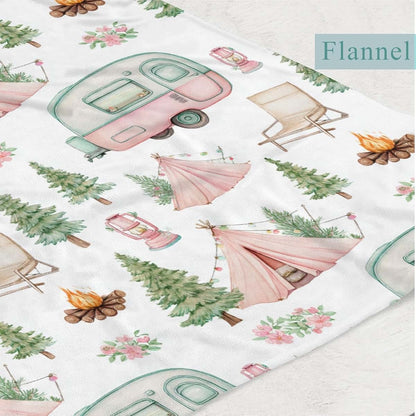 Wicbfdfv Cute Camp Car Floral Trees Flannel Baby Blanket White