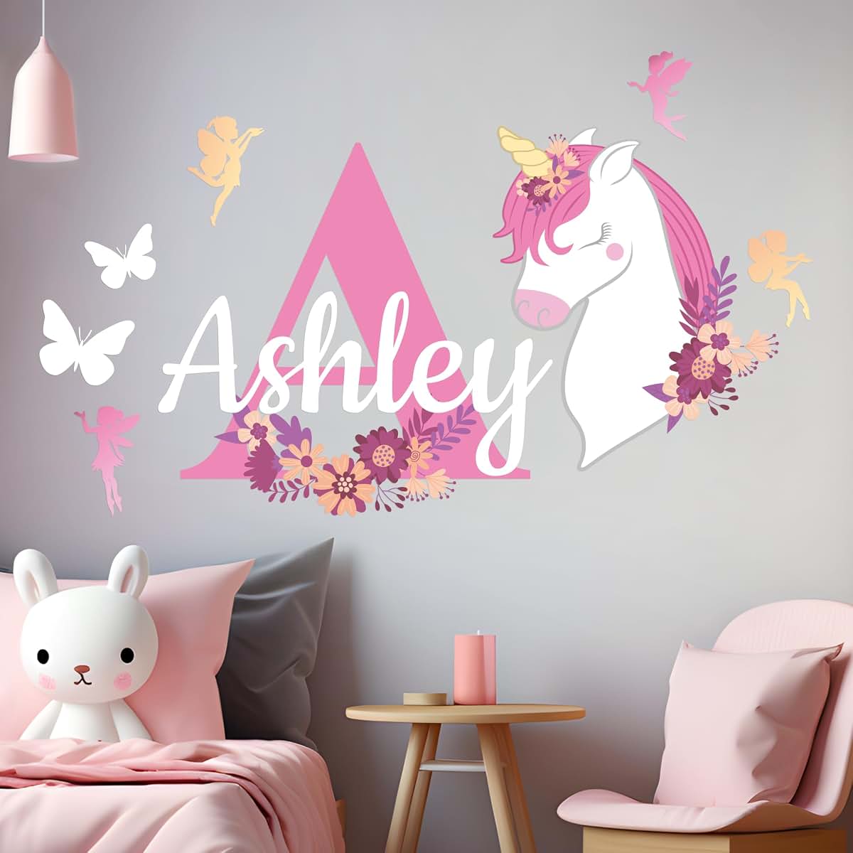 Cryptonite Personalized Name & Initial Unicorn Wall Decals For Bedroom Decor