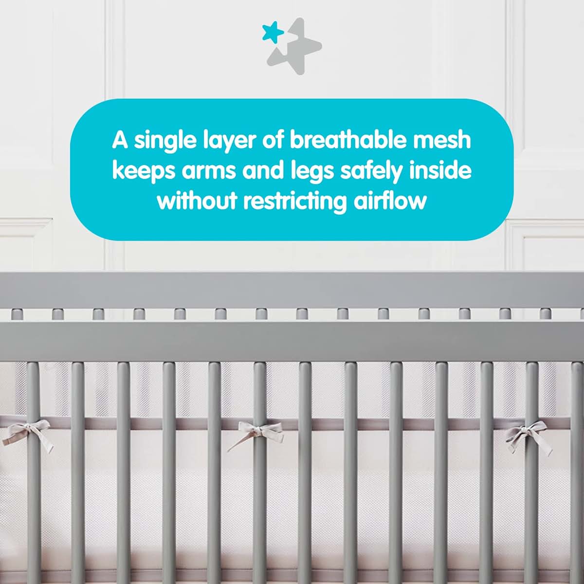 AirflowBaby Mesh Crib Liner for Full-Size Cribs, 2mm Lightweight Panels, Machine Washable, Gray