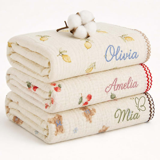 Kryvoxc Personalized Cotton Muslin Swaddle Blanket, Newborn Baby Girl Boy Gifts