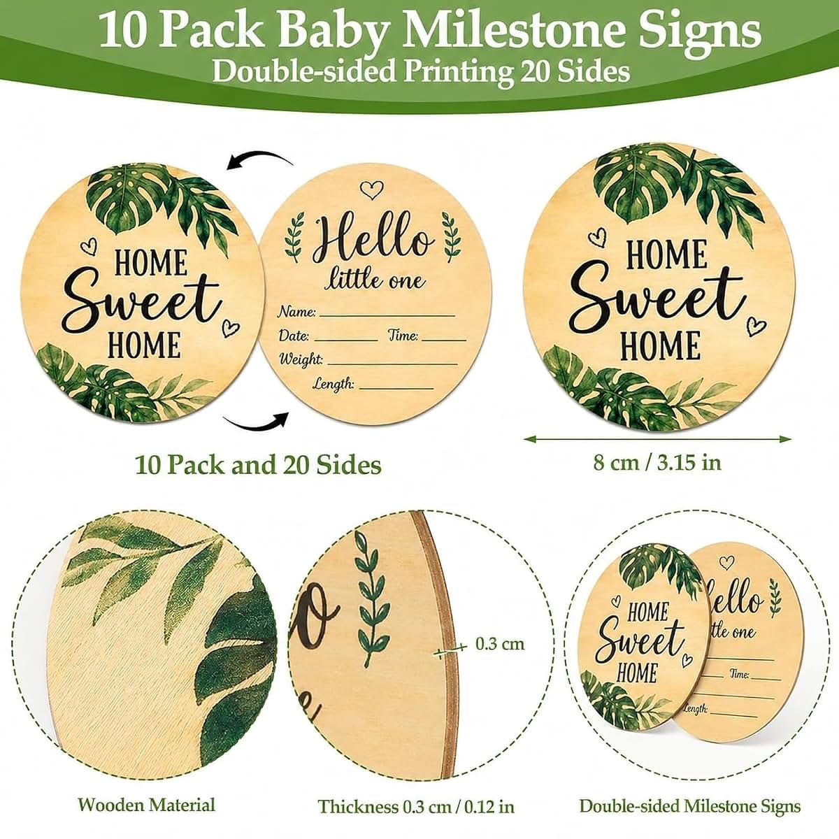 JDAWFWFJ 10-Piece Baby Monthly Milestone Wooden Signs (photo 2)