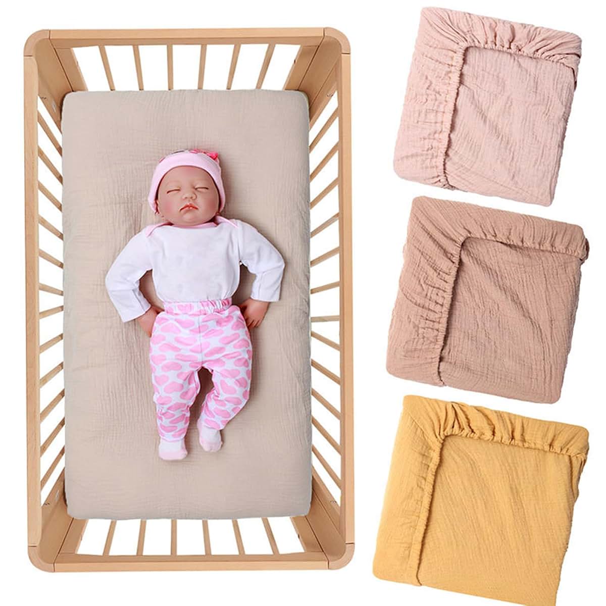 Xinsheinelry 2pcs Comfortable & Breathable Baby Bedding Sheets Cotton Bassinet Liners Soft Baby Cradles Sheets for (photo 2)