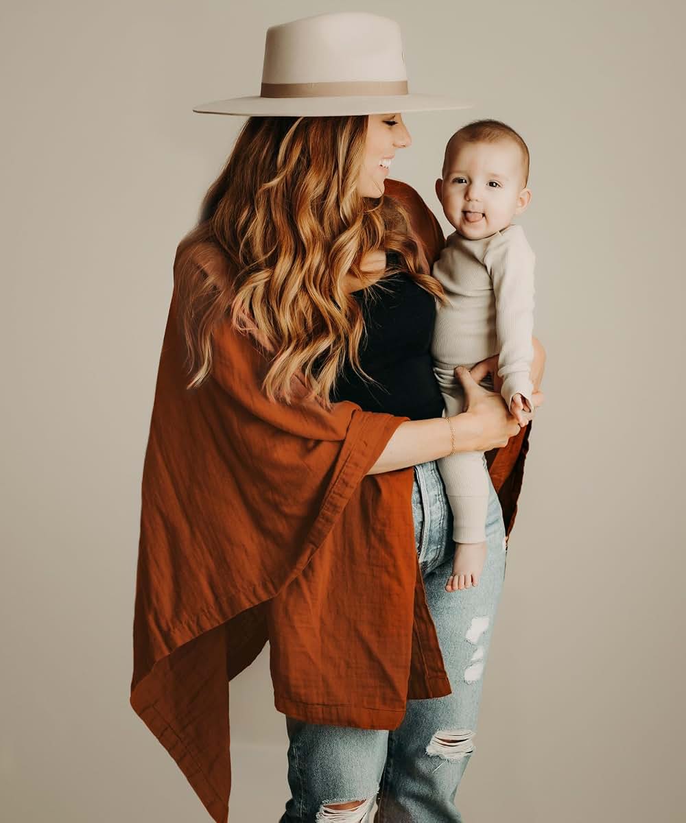 Kishu Baby Indi Organic Muslin Nursing Cover Up - Rust