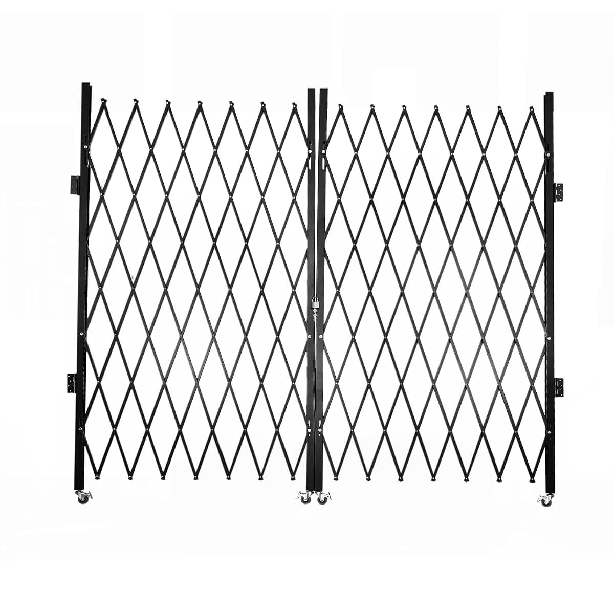 HZOPUTLH Single Folding Security Gate with Padlock and Wheels, 7.22 x 7.5 Inch, Black