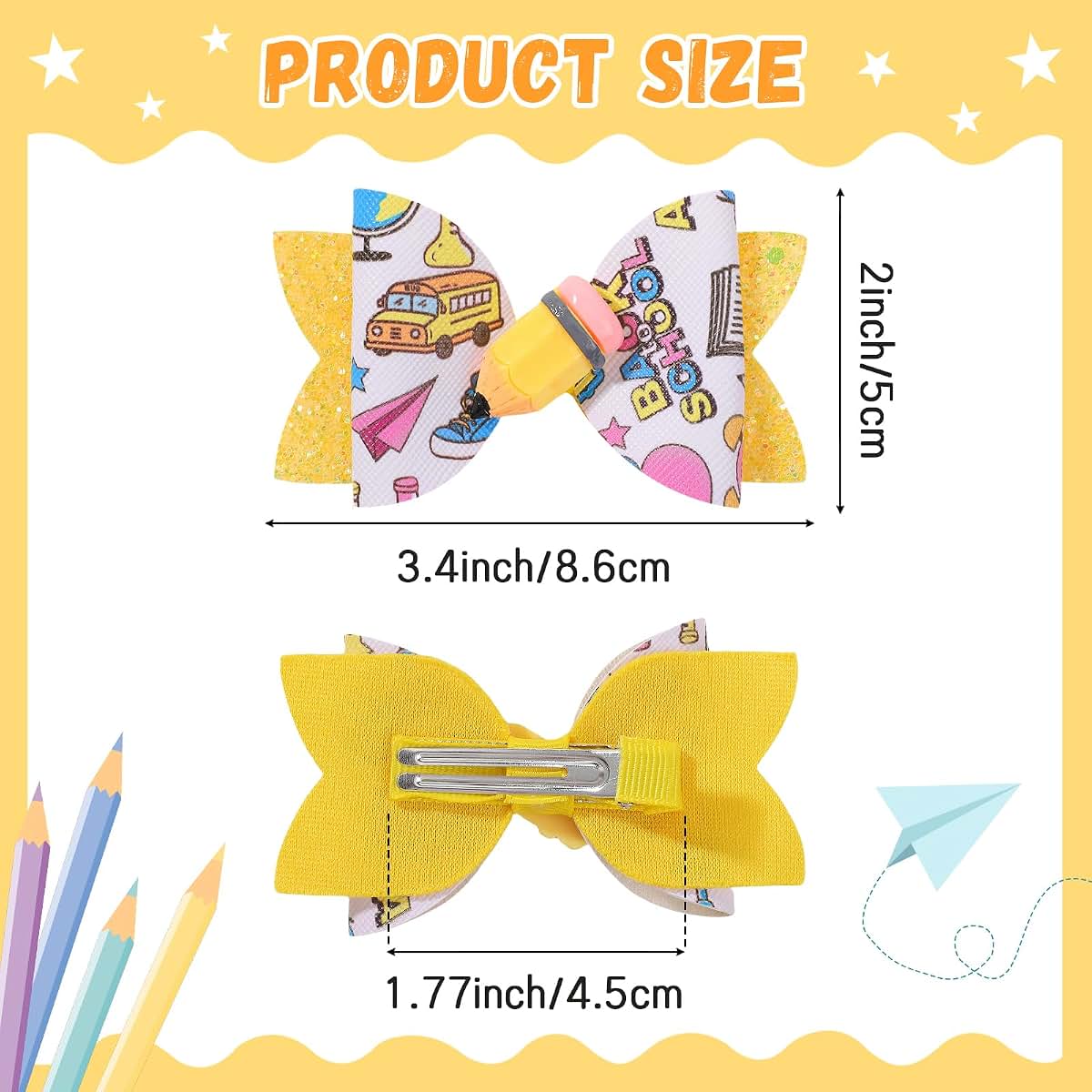 Choicbaby 4-Pack Back to School Hair Bows with Glitter Pencil Design