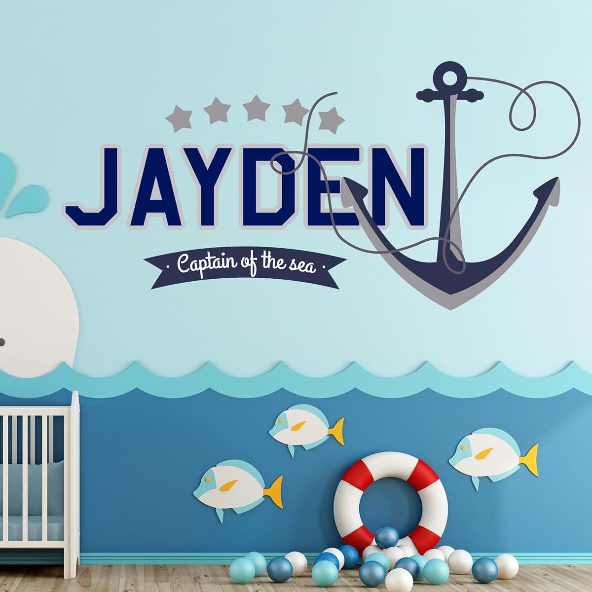 e-Graphic Design Inc Personalized Anchor Wall Stickers for Baby Boy I Custom Name for Nursery Wall Decor I Wall Decal