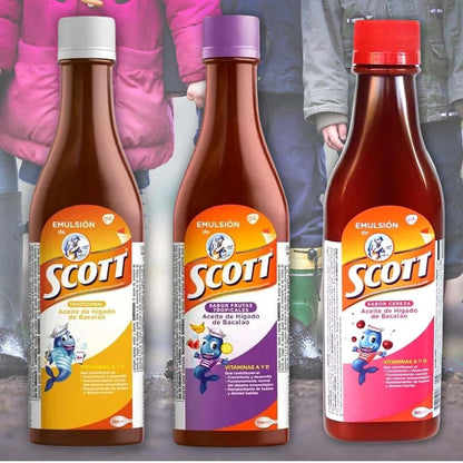 Yahve - Emulsion de Scott Aceite de hígado de bacalao sabor Frutas Tropicales Pack de 2 de 6.1 fl oz - 180 ml