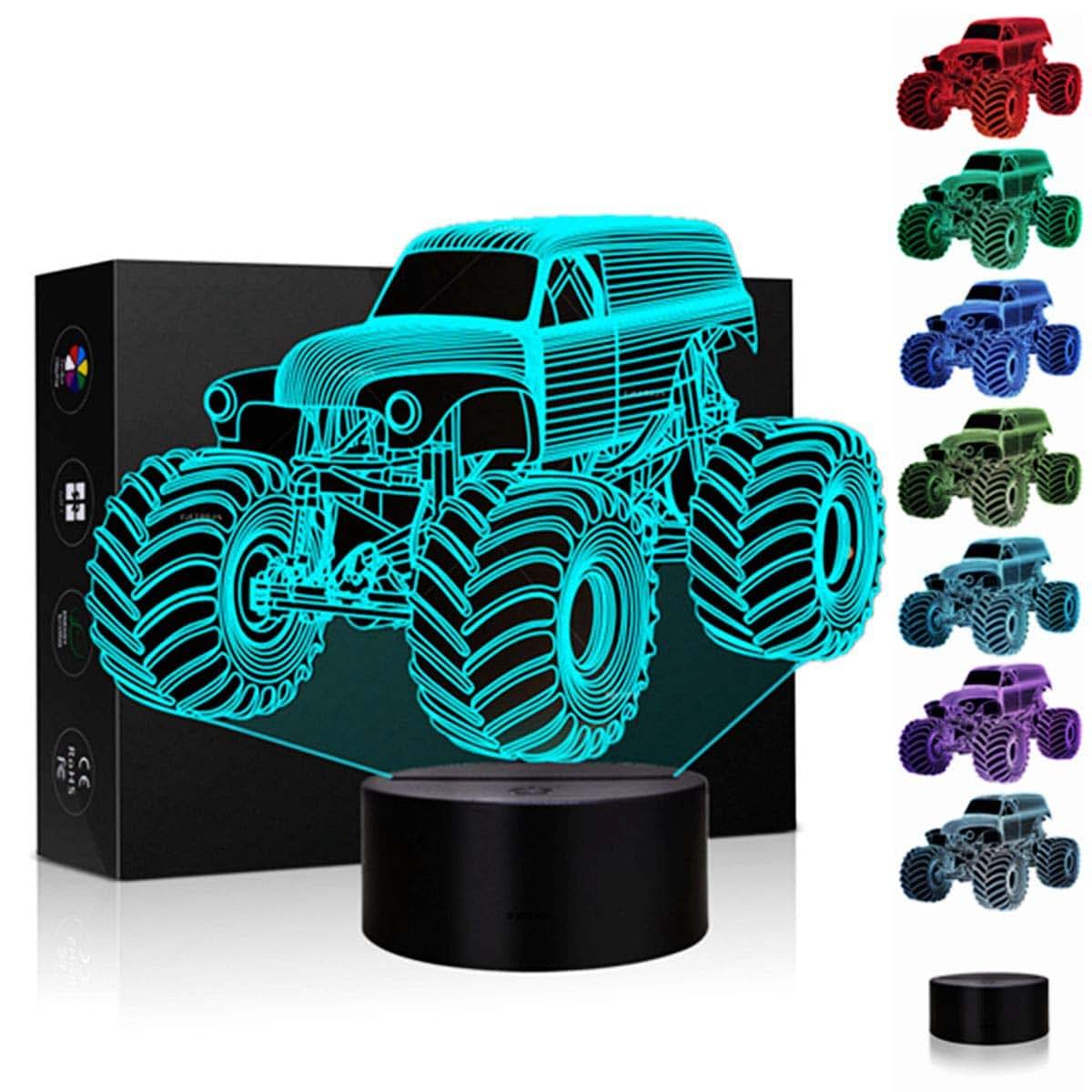 YILIUBA 3D Illusion Lamp Night Light Monster Truck Table Desk Decoration