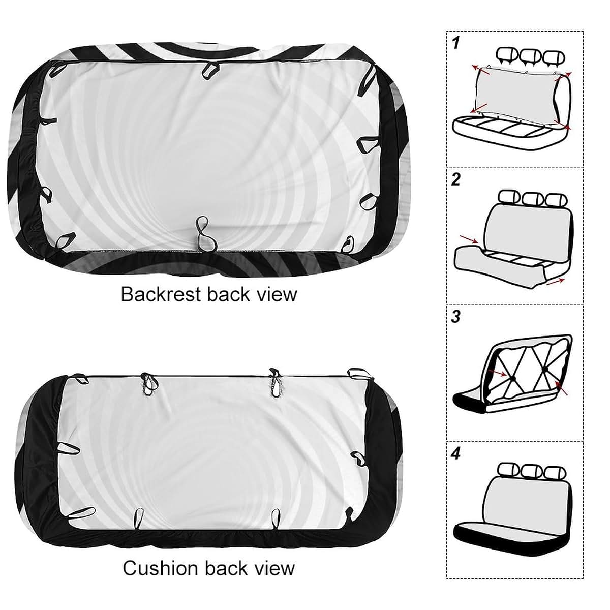NWTRJ Black And White Spiral Tunnel Car Back Seat Cover Set, Universal Fit