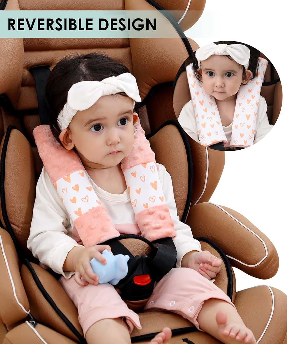 1 one enjoy 4 Pack Car Seat Belt Straps Cover for Baby Kids,Pink Baby Carrier Straps Covers Stroller Strap Pads Baby (photo 4)