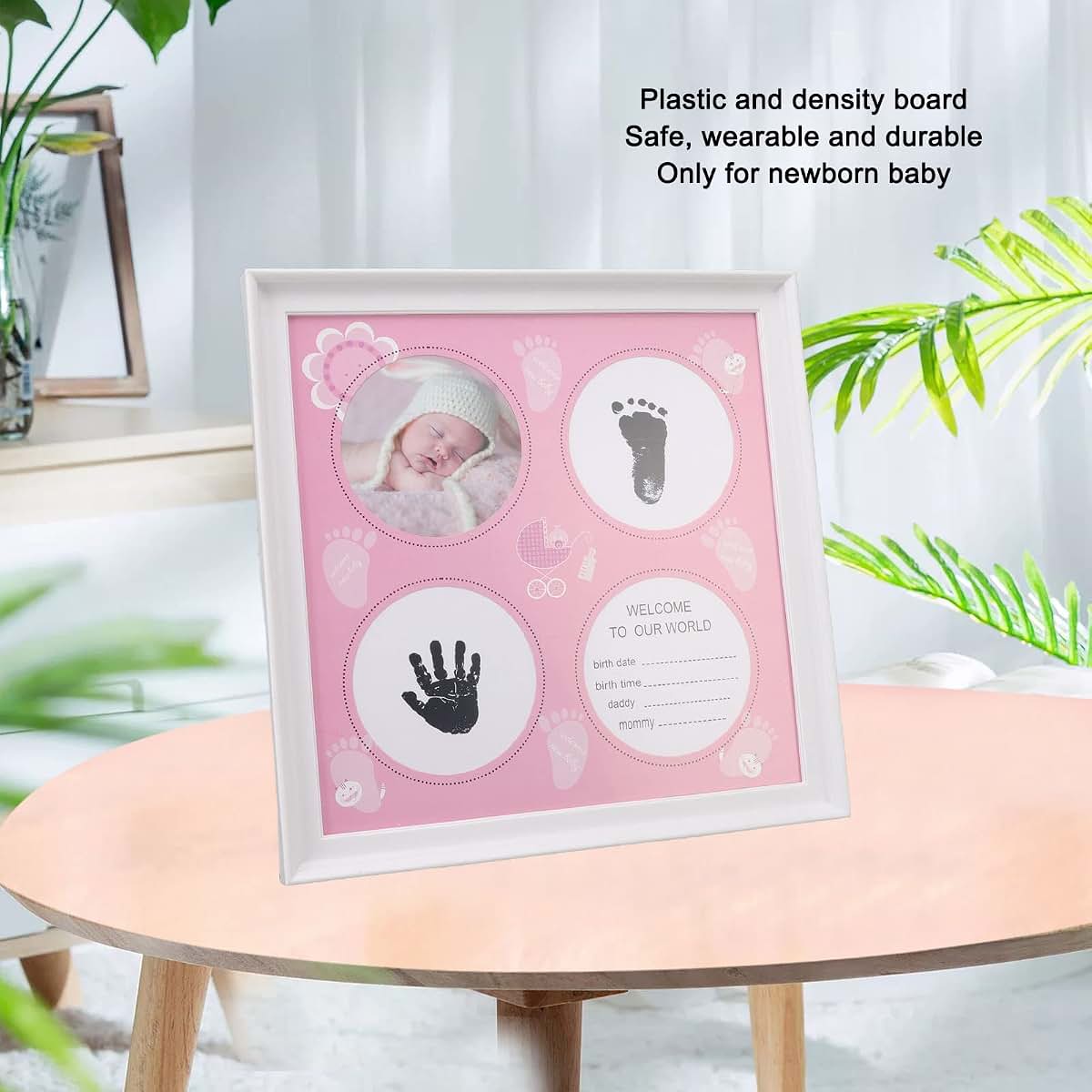 Kufoo Baby Handprint Footprint Kit, Wear Resistant Safe Baby Print Frame Kit for Display for Newborns (Pink) (photo 3)