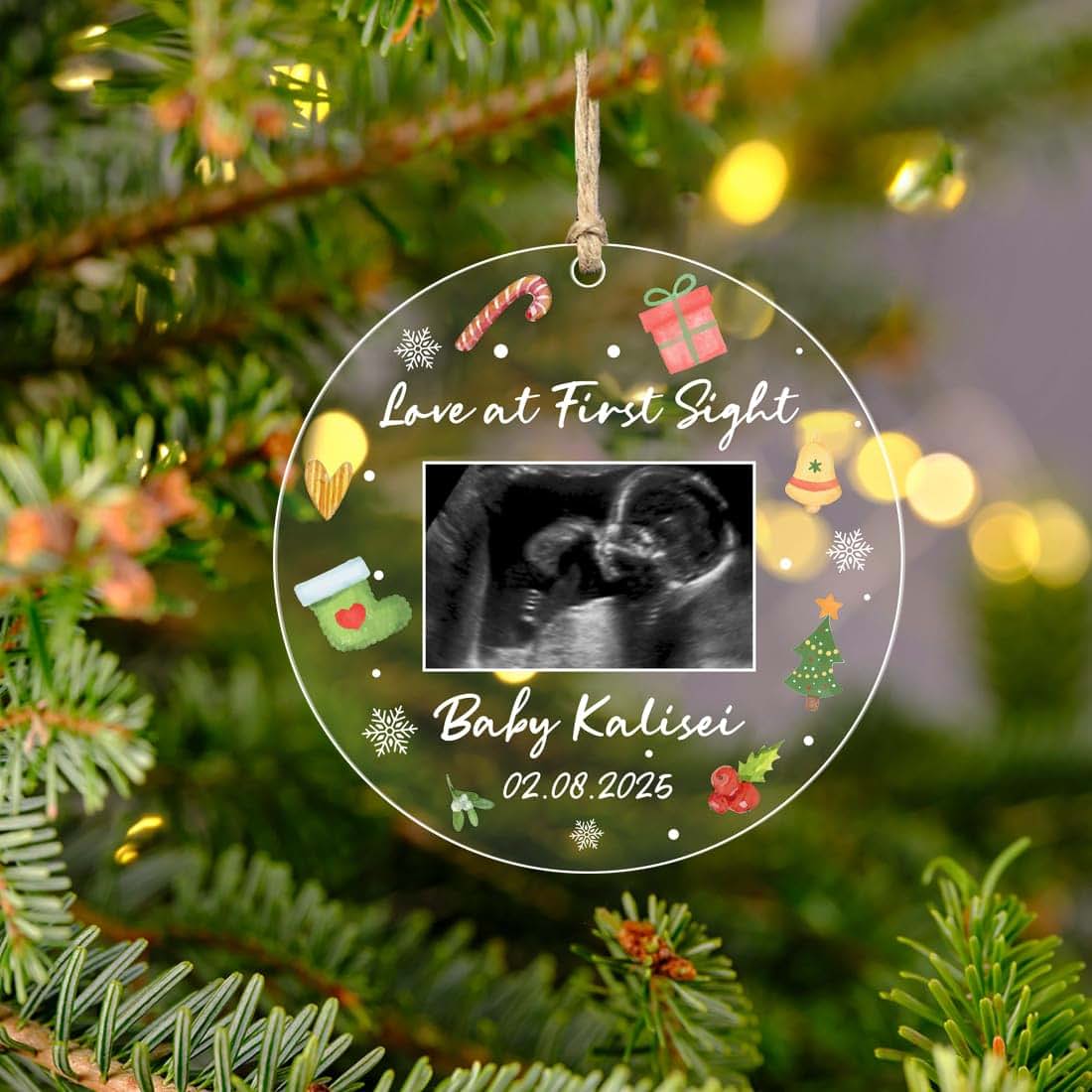 Mlooihfd Custom Photo Love Kisses and Kicks from Baby Bump,Personalized Family Christmas Ornament,Xmas Keepsake Gift (photo 4)