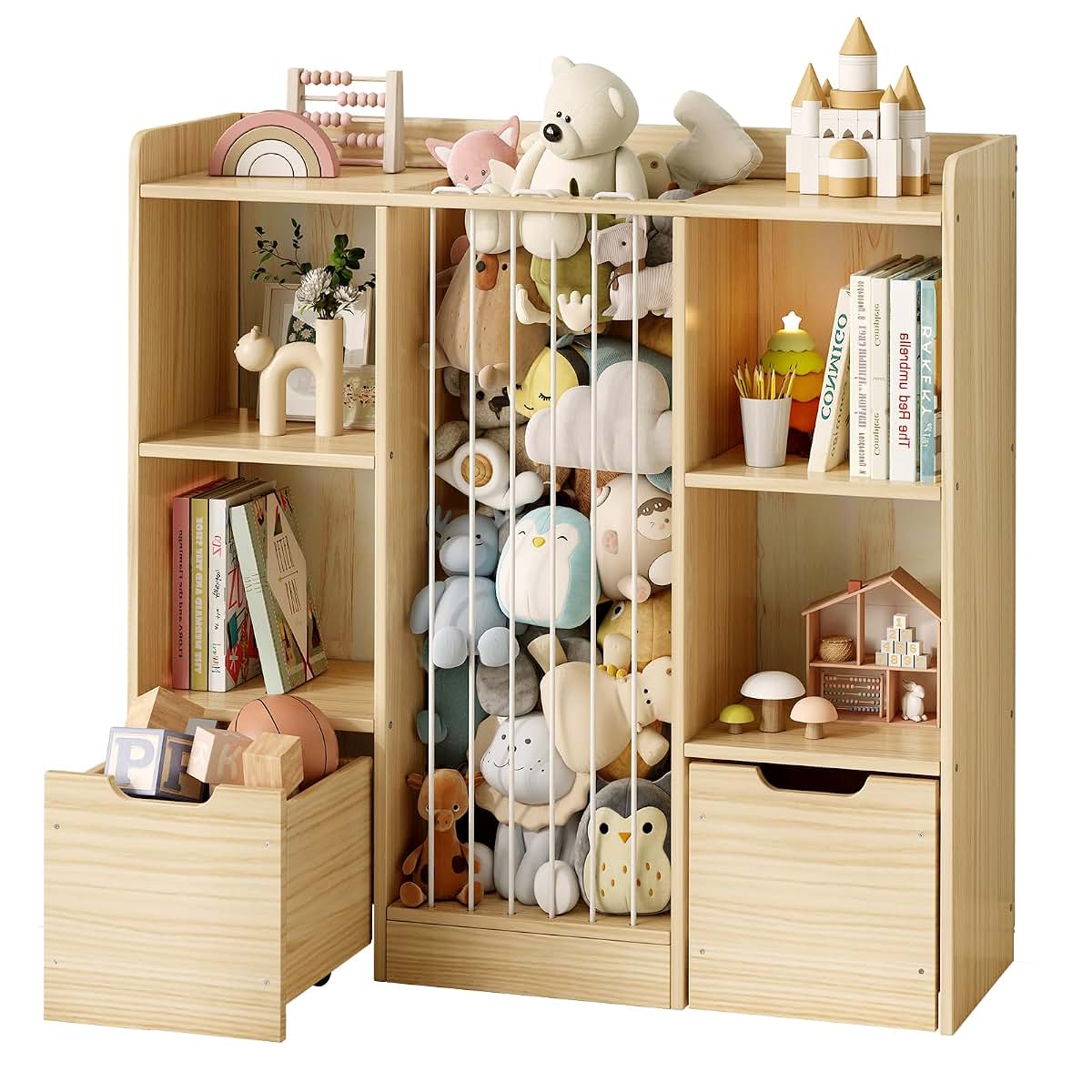 BabyOneStop Toy Storage Organizer With Stuffed Animal Zoo And Movable Drawers