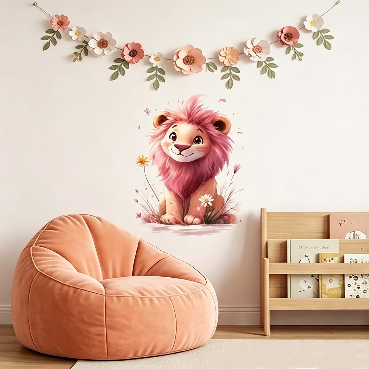 PVIKOSROL Cute Pink Lion Wall Decal, Removable Vinyl Sticker for Kids Bedroom, Nursery, Classroom, and Playroom Decor