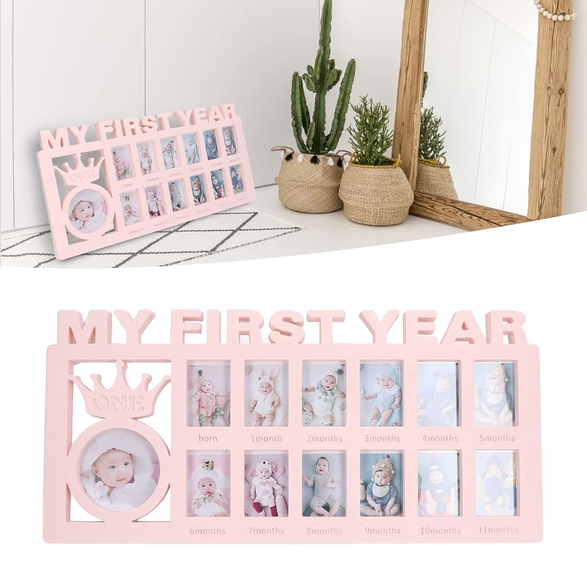 01 02 015 My First Year Picture Frame, Monthly Exquisite Baby Keepsake Frame Stable Decorative Baby Photo Frame with 12