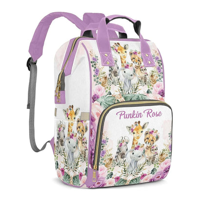 LiSoAkWE Flower Safari Animals Tiger Elephant Personalized Diaper Bag Backpack with Name,Customized Nappy Backpack for (photo 2)