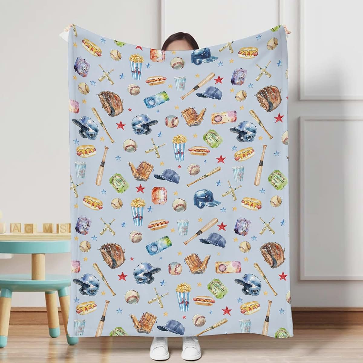 Watercolor Baseball Print Flannel Receiving Blanket for Newborn and Toddler